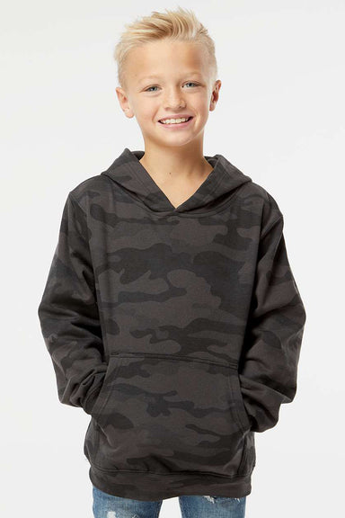 Independent Trading Company SS4001Y Youth Hooded Sweatshirt Hoodie w/ Pouch Pocket Black Camo Model Front
