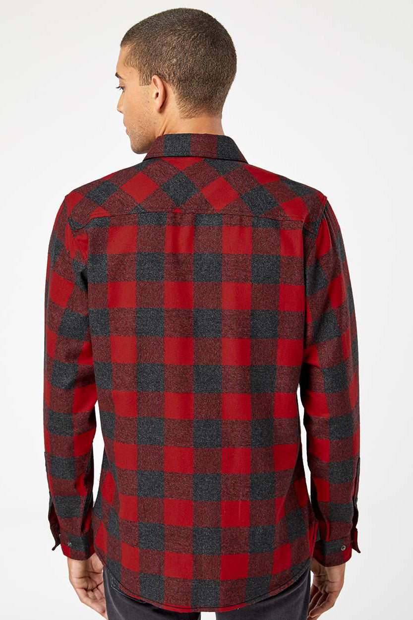 Burnside 8219 Mens Plaid Flannel Long Sleeve Snap Down Shirt w/ Double Pockets Red/Heather Black Model Back