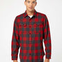 Burnside Mens Plaid Flannel Long Sleeve Snap Down Shirt w/ Double Pockets - Red/Heather Black - NEW