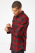 Burnside 8219 Mens Plaid Flannel Long Sleeve Snap Down Shirt w/ Double Pockets Red/Heather Black Model Side