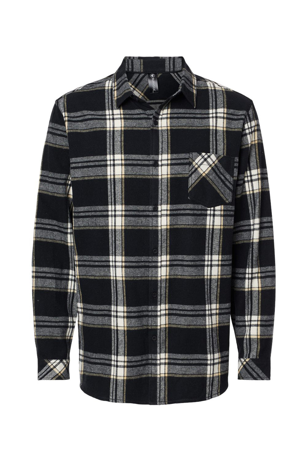 Burnside B8212 Mens Flannel Long Sleeve Button Down Shirt w/ Pocket Black/Ecru Flat Front