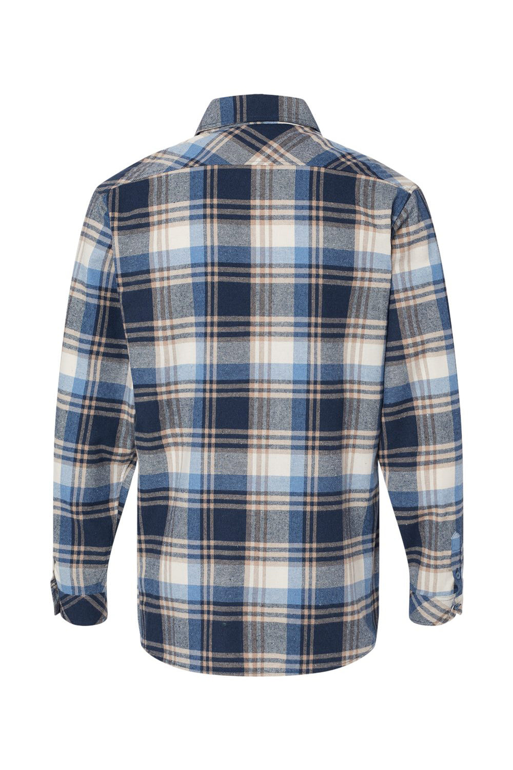 Burnside B8212 Mens Flannel Long Sleeve Button Down Shirt w/ Pocket Blue/Ecru Flat Back