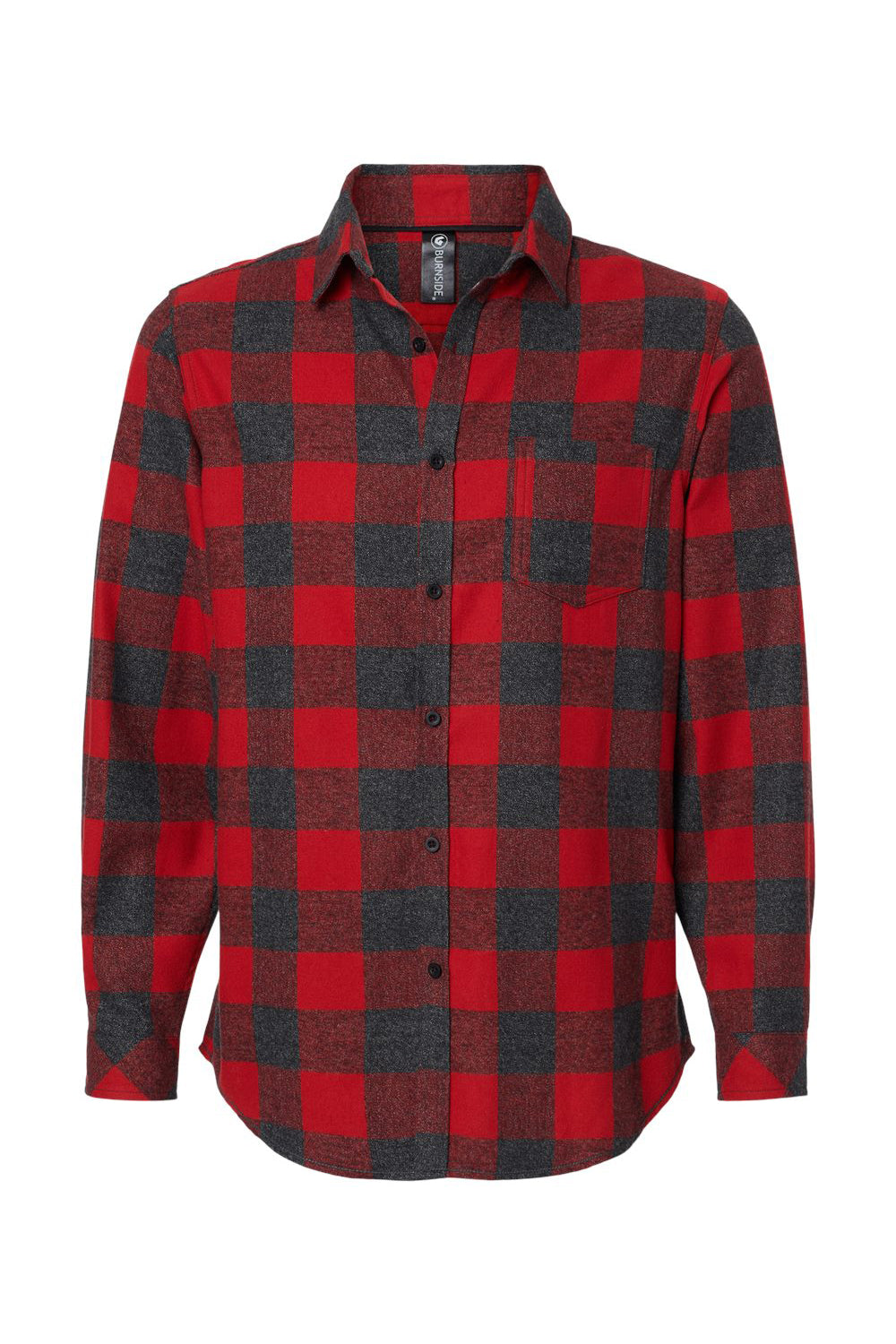 Burnside B8212 Mens Flannel Long Sleeve Button Down Shirt w/ Pocket Red/Heather Black Flat Front
