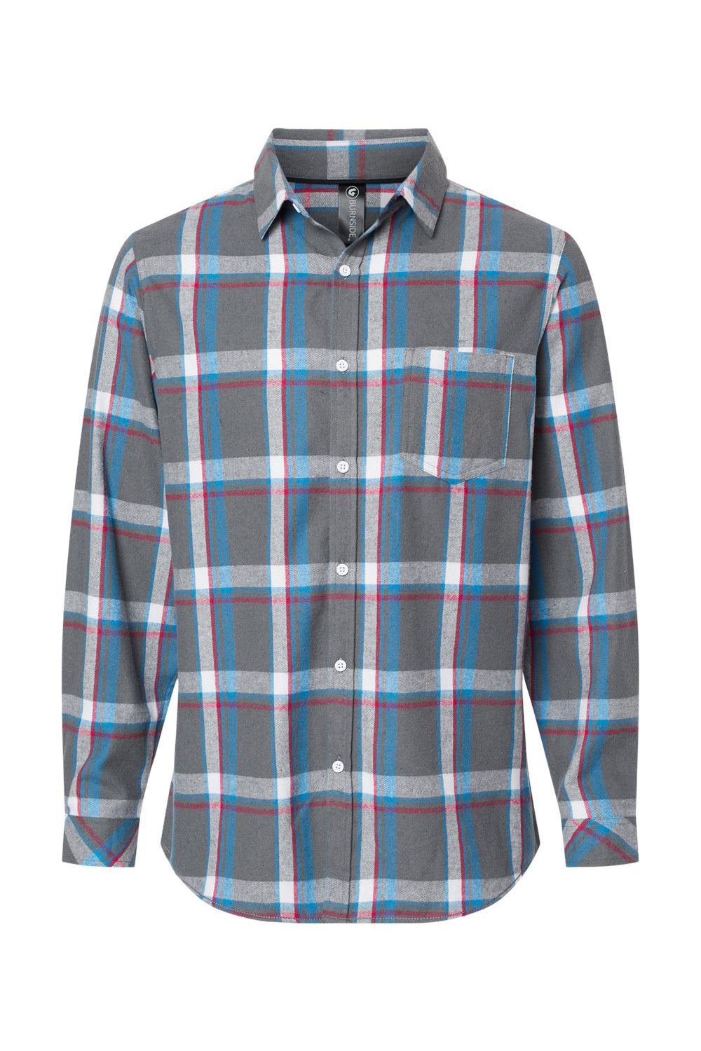 Burnside B8212 Mens Flannel Long Sleeve Button Down Shirt w/ Pocket Steel/White Flat Front
