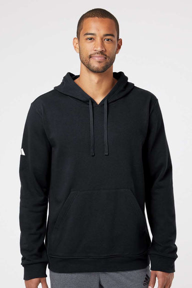 Adidas A432 Mens Fleece Hooded Sweatshirt Hoodie w/ Pouch Pocket Black Model Front
