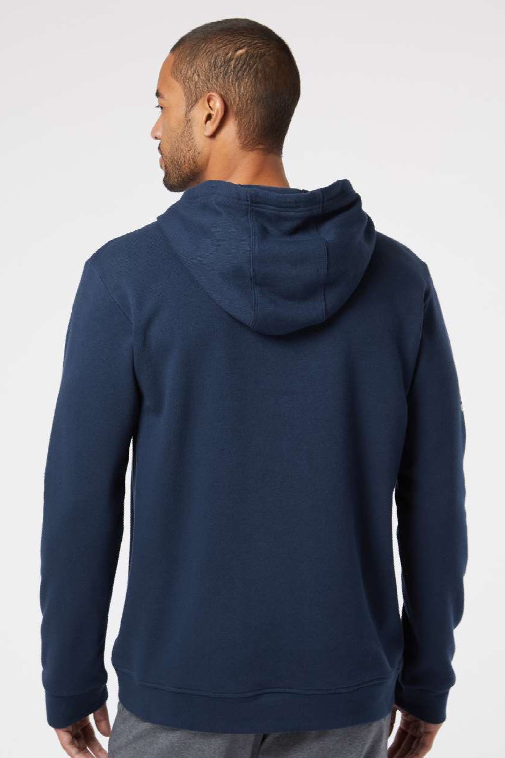 Adidas A432 Mens Fleece Hooded Sweatshirt Hoodie w/ Pouch Pocket Collegiate Navy Blue Model Back