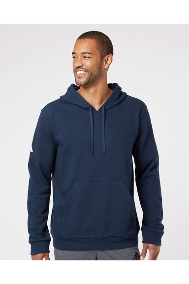 Adidas A432 Mens Fleece Hooded Sweatshirt Hoodie Collegiate Navy Blue Model Front