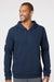 Adidas A432 Mens Fleece Hooded Sweatshirt Hoodie w/ Pouch Pocket Collegiate Navy Blue Model Front