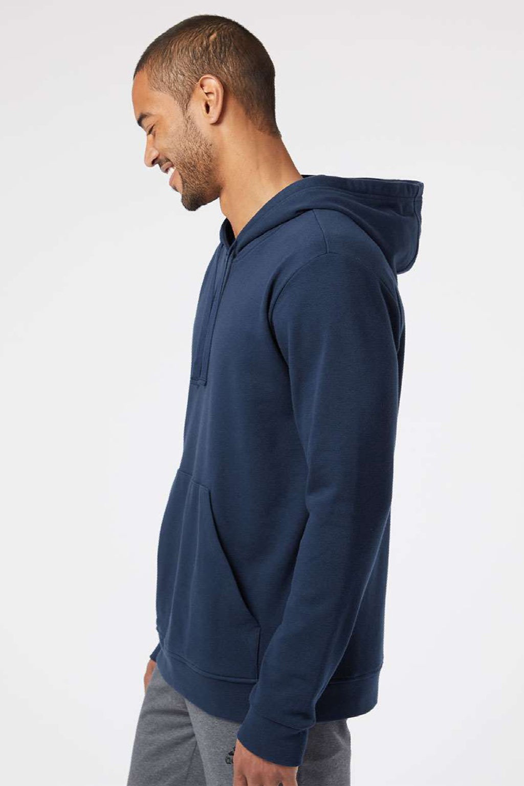 Adidas A432 Mens Fleece Hooded Sweatshirt Hoodie w/ Pouch Pocket Collegiate Navy Blue Model Side