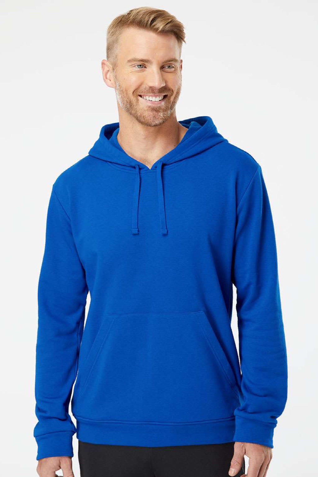 Adidas A432 Mens Fleece Hooded Sweatshirt Hoodie w/ Pouch Pocket Collegiate Royal Blue Model Front