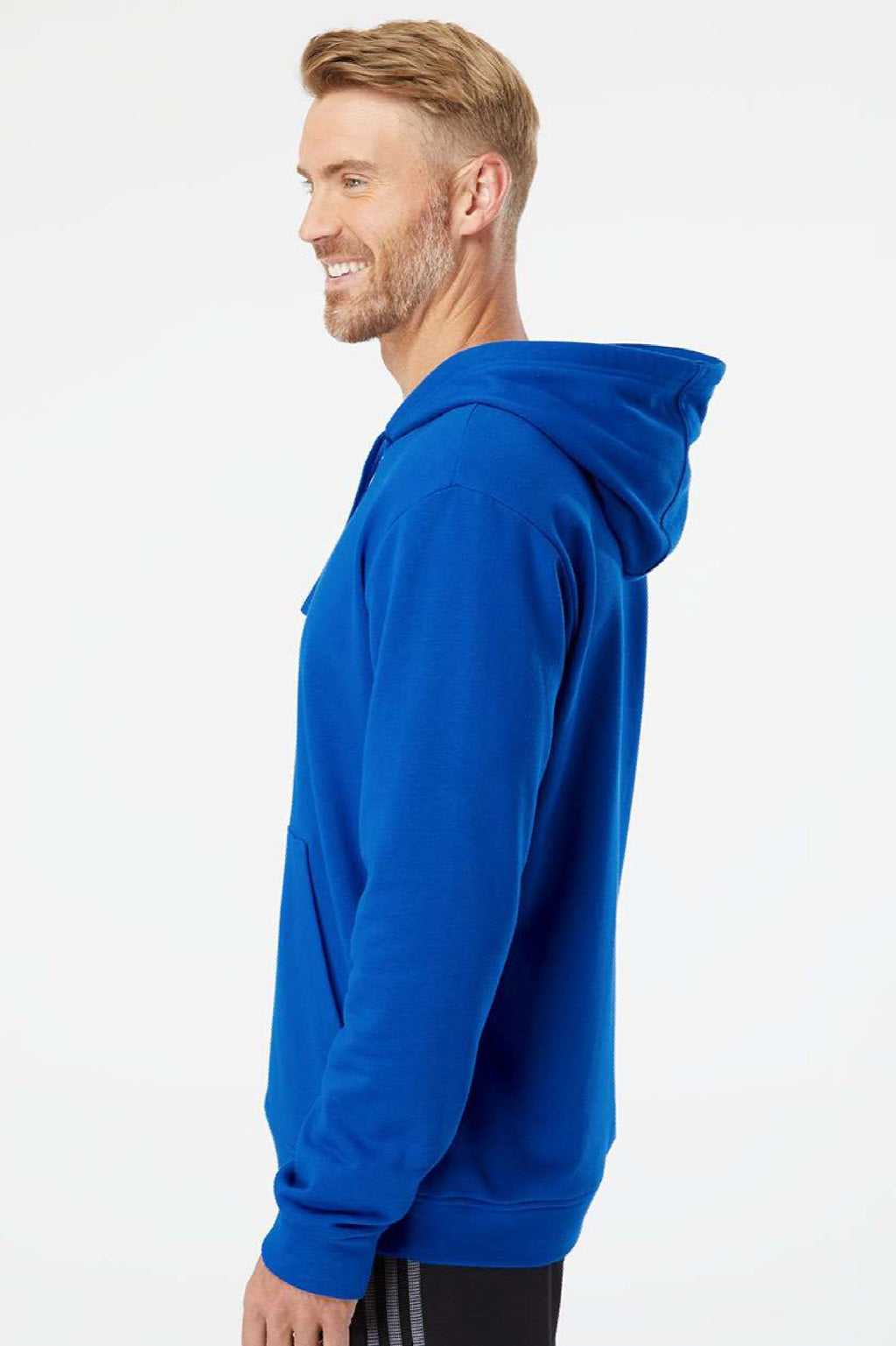 Adidas A432 Mens Fleece Hooded Sweatshirt Hoodie w/ Pouch Pocket Collegiate Royal Blue Model Side