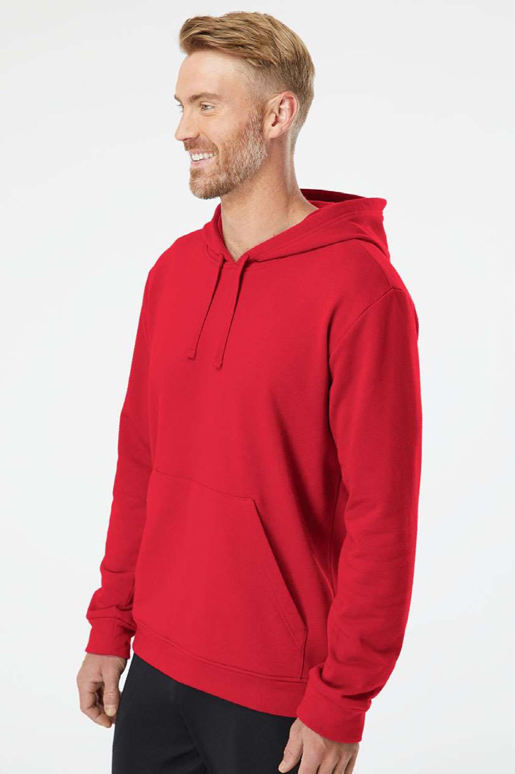 Adidas A432 Mens Fleece Hooded Sweatshirt Hoodie w/ Pouch Pocket Red Model Side