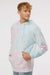 Independent Trading Company PRM4500TD Mens Tie-Dye Hooded Sweatshirt Hoodie w/ Pouch Pocket Cotton Candy Model Side