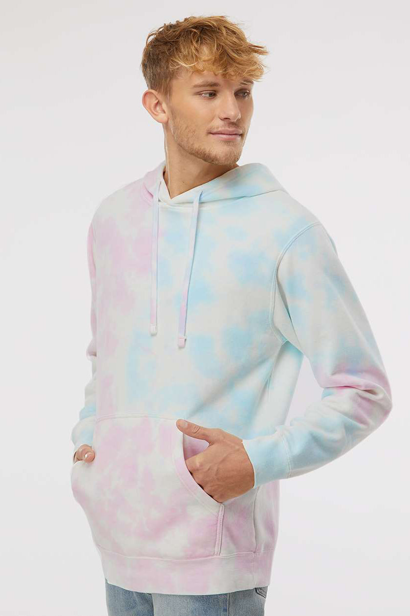 Independent Trading Company PRM4500TD Mens Tie-Dye Hooded Sweatshirt Hoodie w/ Pouch Pocket Cotton Candy Model Side