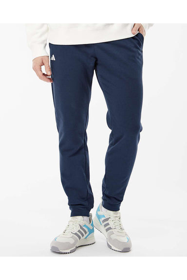 Adidas A436 Mens Fleece Jogger Sweatpants w/ Pockets Collegiate Navy Blue Model Front