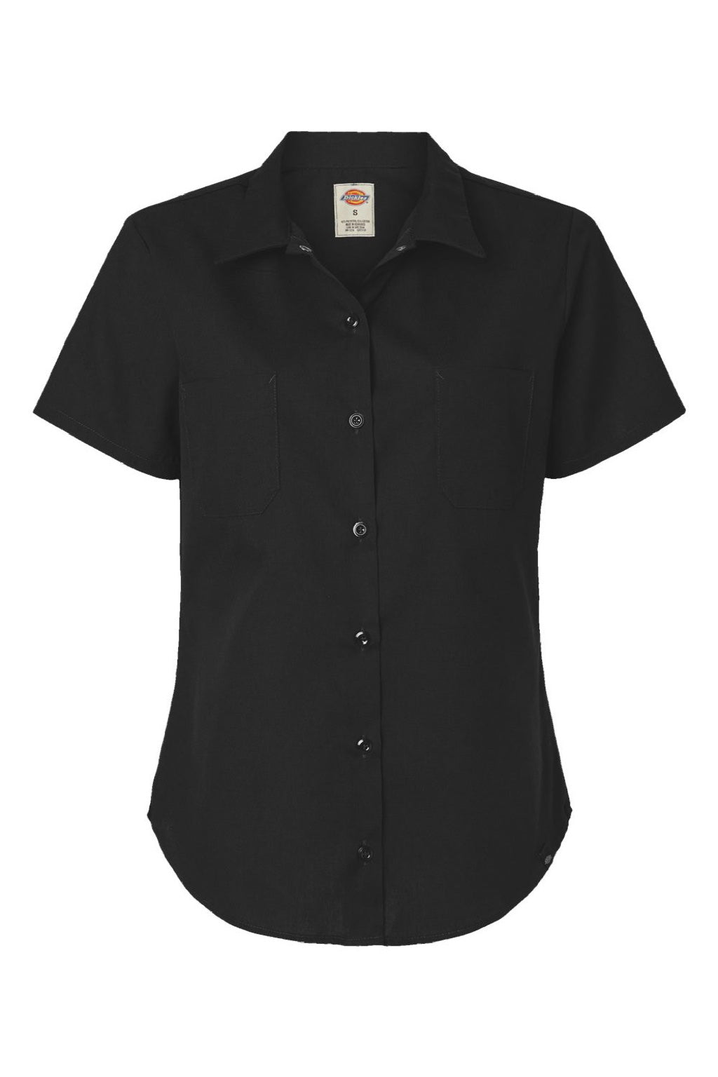 Dickies 5350 Womens Industrial Short Sleeve Button Down Shirt w/ Double Pockets Black Flat Front