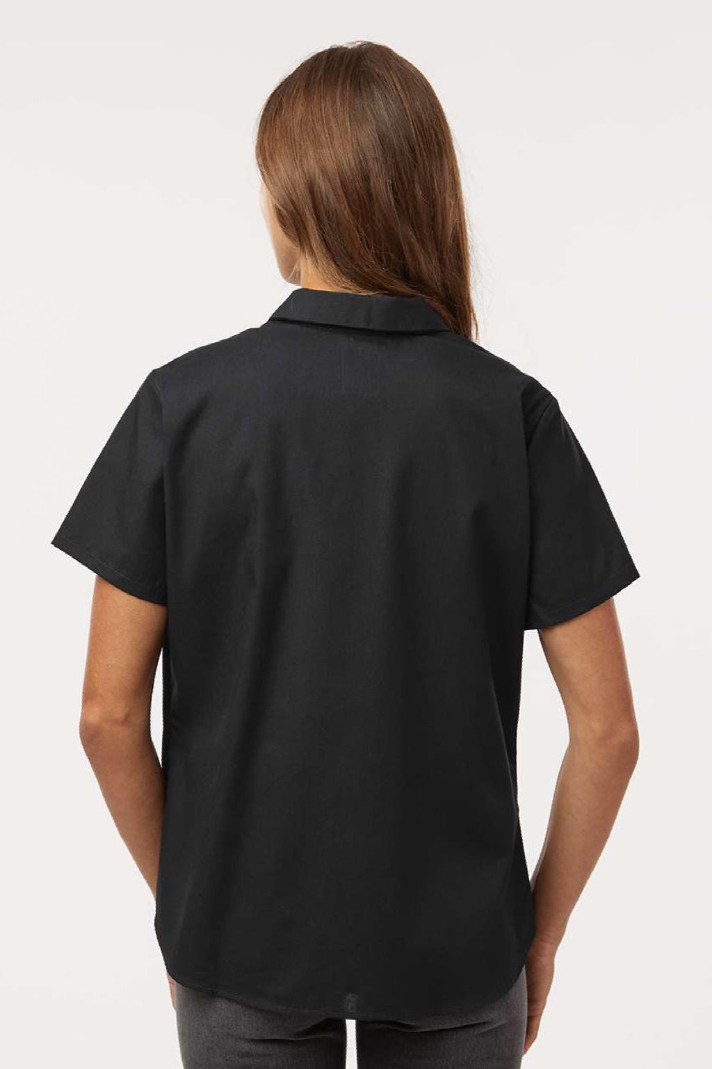 Dickies 5350 Womens Industrial Short Sleeve Button Down Shirt w/ Double Pockets Black Model Back