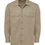 Dickies Mens Moisture Wicking Long Sleeve Button Down Work Shirt w/ Double Pockets - Khaki - NEW