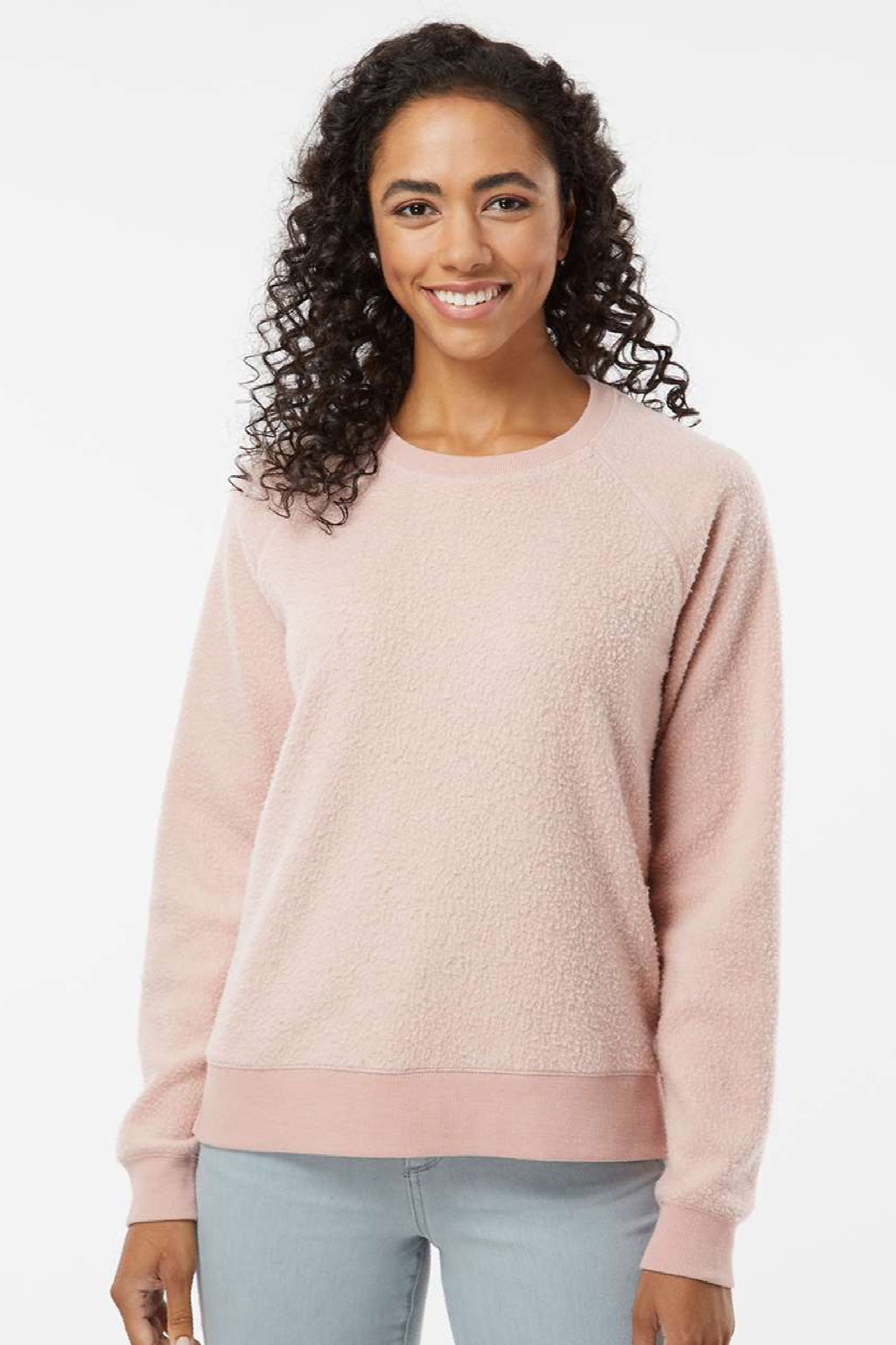 Boxercraft K01 Womens Fleece Out Crewneck Sweatshirt Blush Pink Model Front