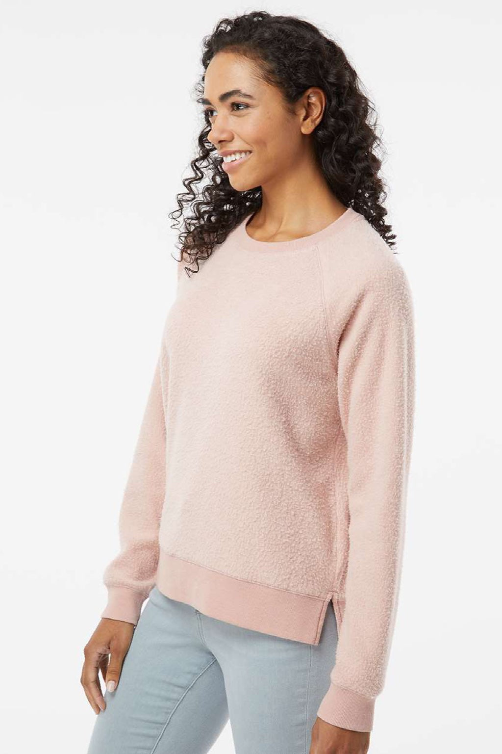 Boxercraft K01 Womens Fleece Out Crewneck Sweatshirt Blush Pink Model Side