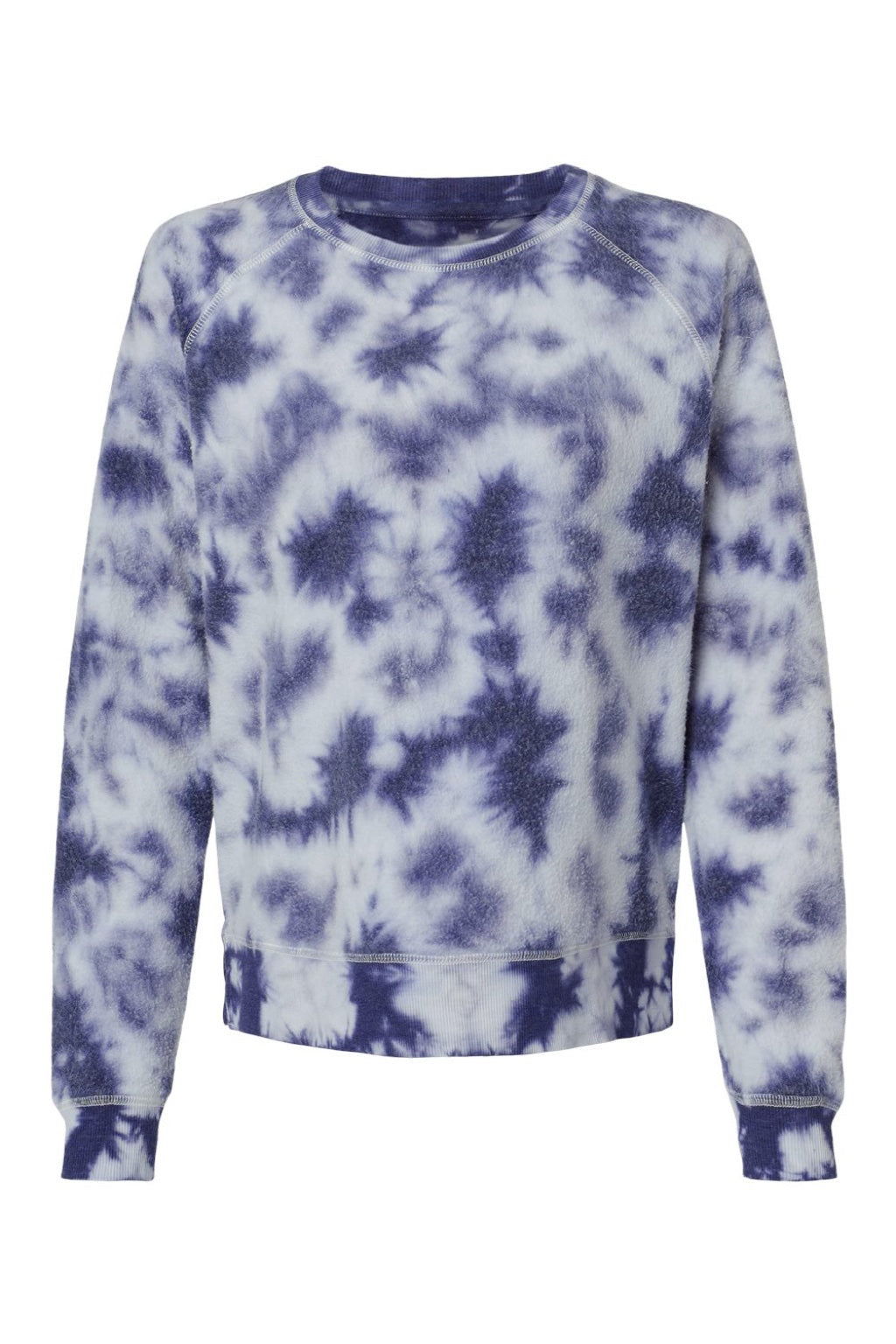 Boxercraft K01 Womens Fleece Out Crewneck Sweatshirt Navy Blue Tie-Dye Flat Front