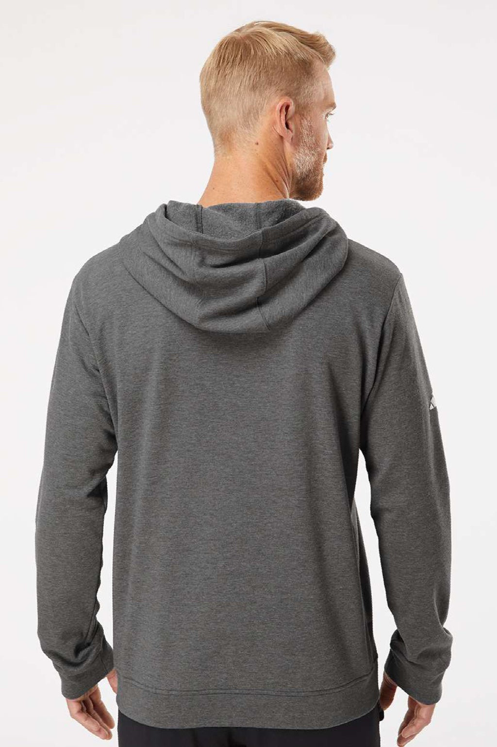 Adidas A432 Mens Fleece Hooded Sweatshirt Hoodie w/ Pouch Pocket Heather Dark Grey Model Back