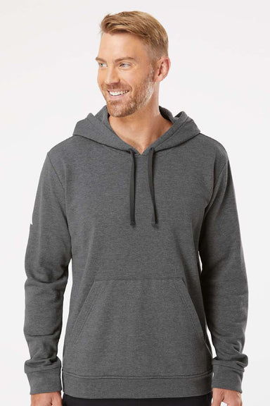 Adidas A432 Mens Fleece Hooded Sweatshirt Hoodie w/ Pouch Pocket Heather Dark Grey Model Front