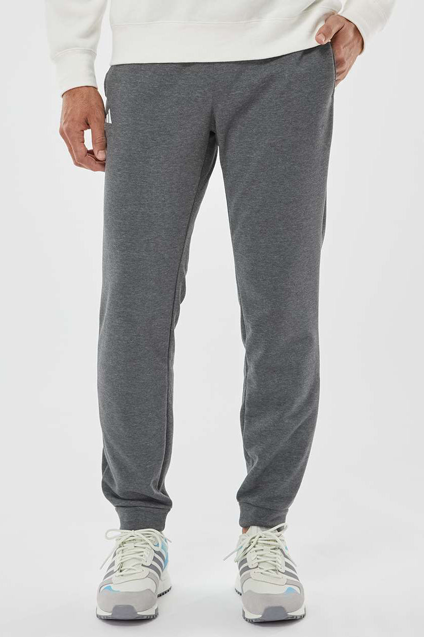 Adidas A436 Mens Fleece Jogger Sweatpants w/ Pockets Heather Dark Grey Model Front