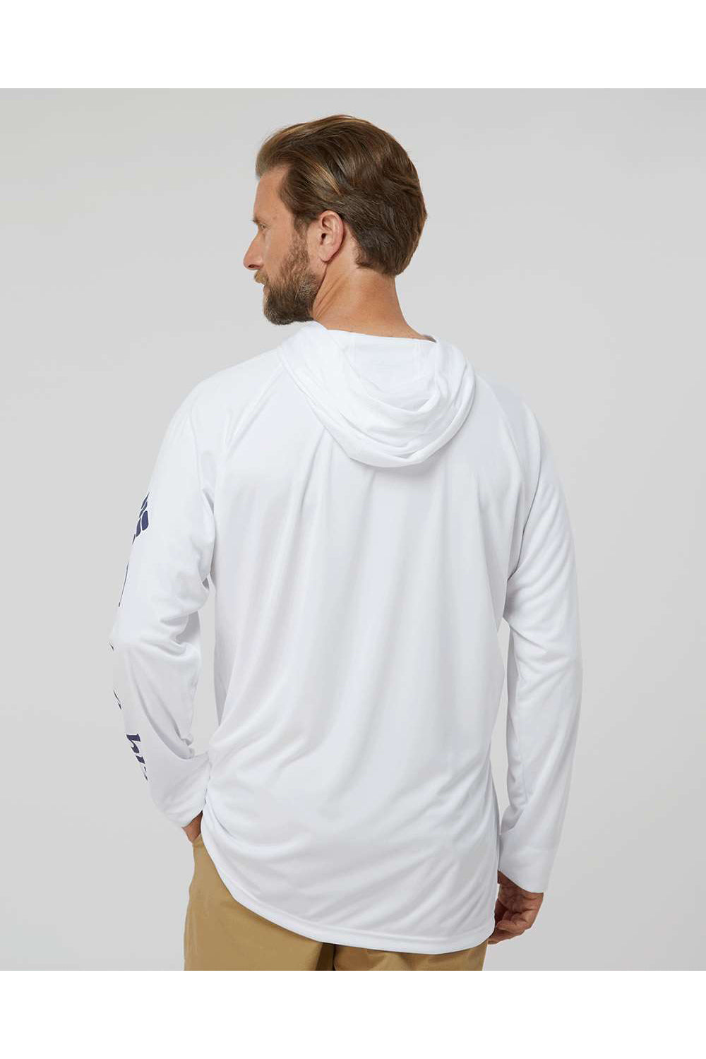 Columbia 153617 Mens PFG Terminal Tackle Long Sleeve Hooded T-Shirt Hoodie White/Nightshade Model Back