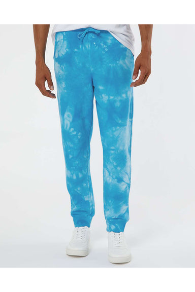 Independent Trading Co. PRM50PTTD Mens Tie-Dye Fleece Sweatpants w/ Pockets Aqua Blue Model Front