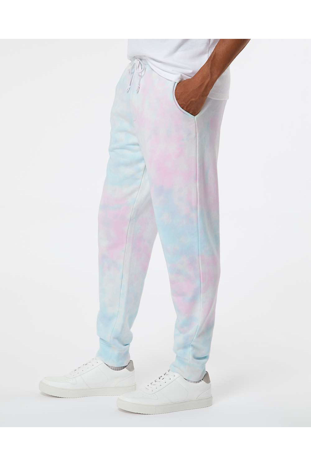 Independent Trading Co. PRM50PTTD Mens Tie-Dye Fleece Sweatpants w/ Pockets Cotton Candy Model Side