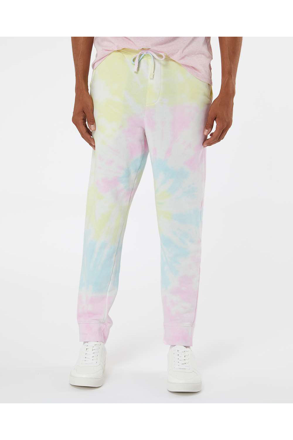 Independent Trading Co. PRM50PTTD Mens Tie-Dye Fleece Sweatpants w/ Pockets Sunset Swirl Model Front