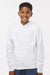 Independent Trading Company SS4001Y Youth Hooded Sweatshirt Hoodie w/ Pouch Pocket White Model Front