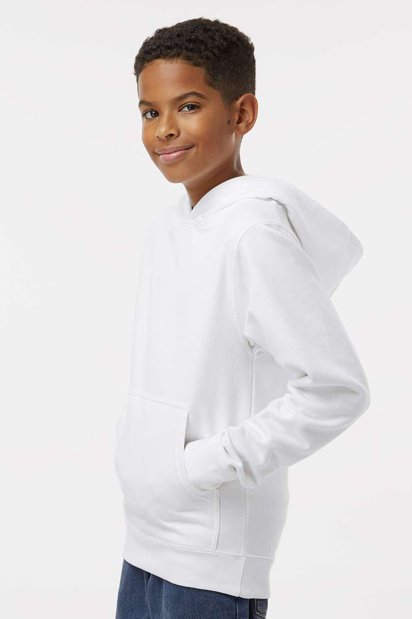 Independent Trading Company SS4001Y Youth Hooded Sweatshirt Hoodie w/ Pouch Pocket White Model Side