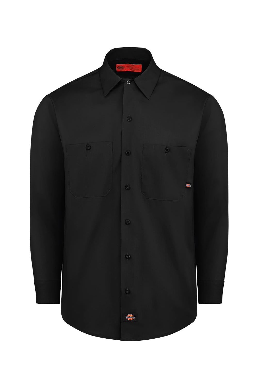 Dickies L535 Mens Industrial Wrinkle Resistant Long Sleeve Button Down Work Shirt w/ Double Pockets Black Flat Front