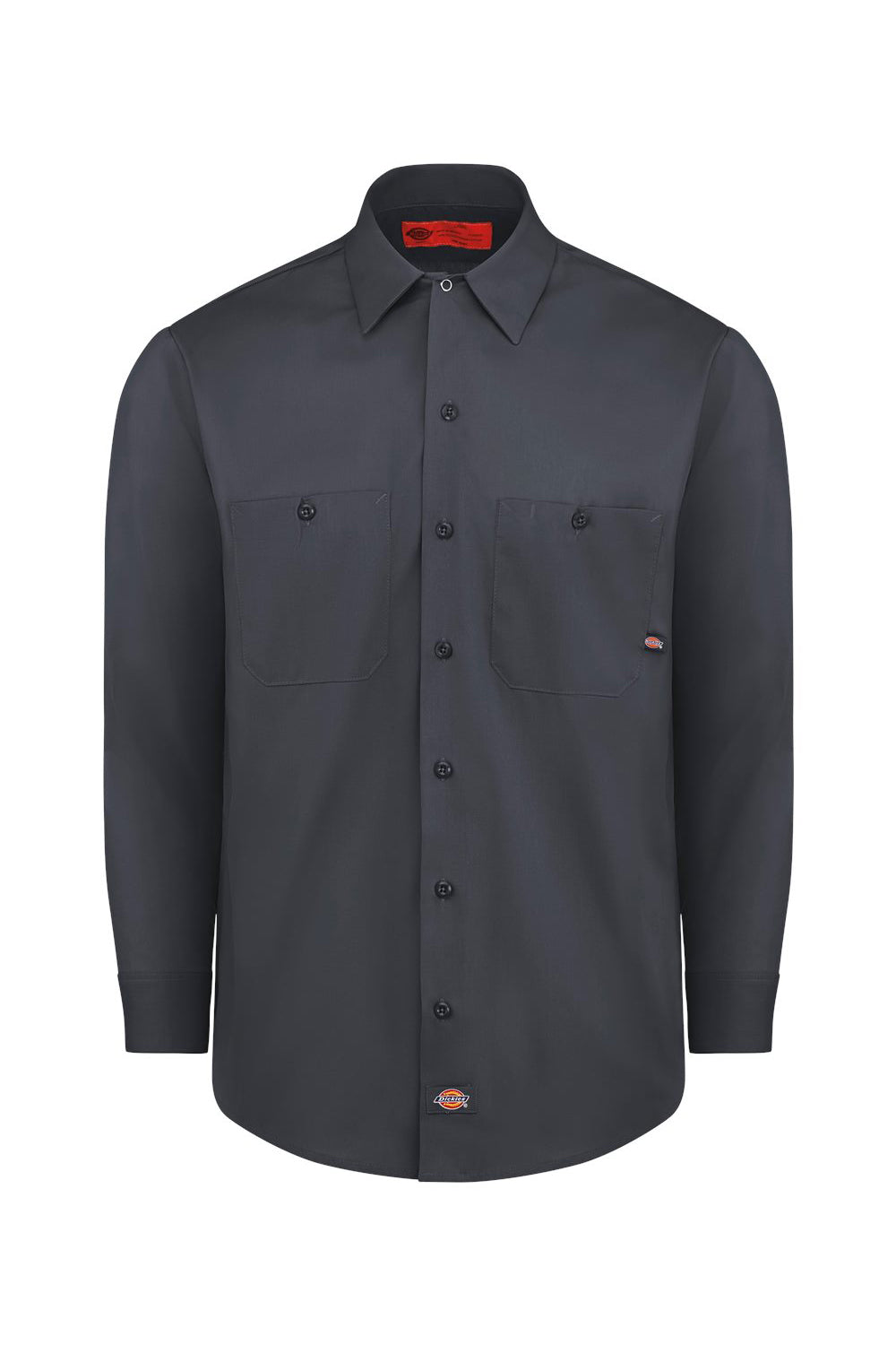 Dickies L535 Mens Industrial Wrinkle Resistant Long Sleeve Button Down Work Shirt w/ Double Pockets Dark Charcoal Grey Flat Front