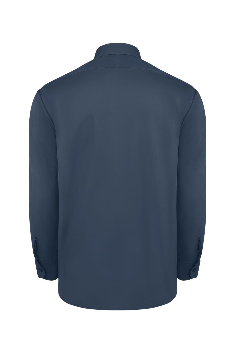 Dickies L535 Mens Industrial Wrinkle Resistant Long Sleeve Button Down Work Shirt w/ Double Pockets Dark Navy Blue Flat Back