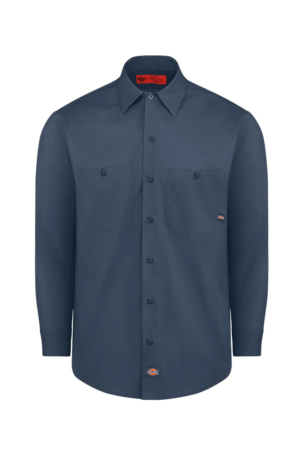 Dickies L535 Mens Industrial Wrinkle Resistant Long Sleeve Button Down Work Shirt w/ Double Pockets Dark Navy Blue Flat Front