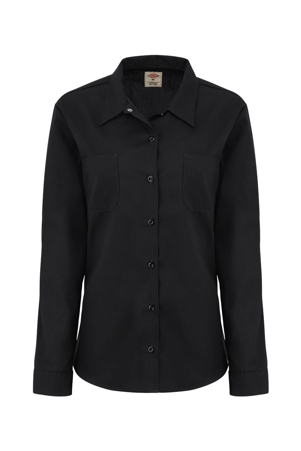 Dickies L5350 Womens Industrial Wrinkle Resistant Long Sleeve Button Down Work Shirt w/ Double Pockets Black Flat Front