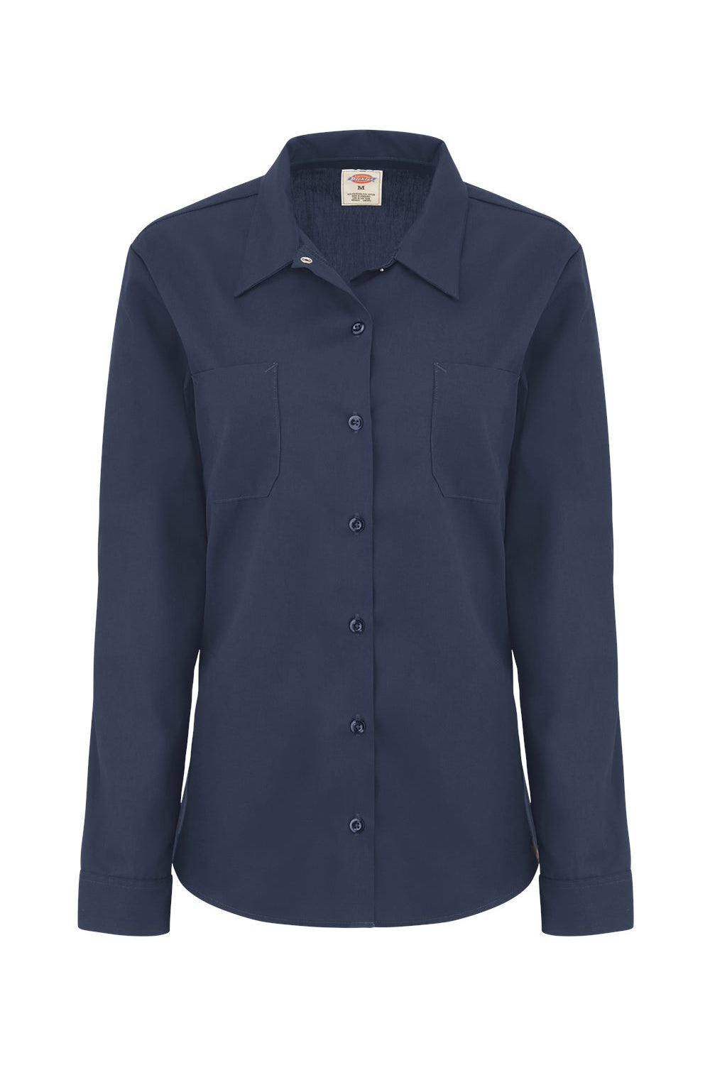 Dickies L5350 Womens Industrial Wrinkle Resistant Long Sleeve Button Down Work Shirt w/ Double Pockets Dark Navy Blue Flat Front