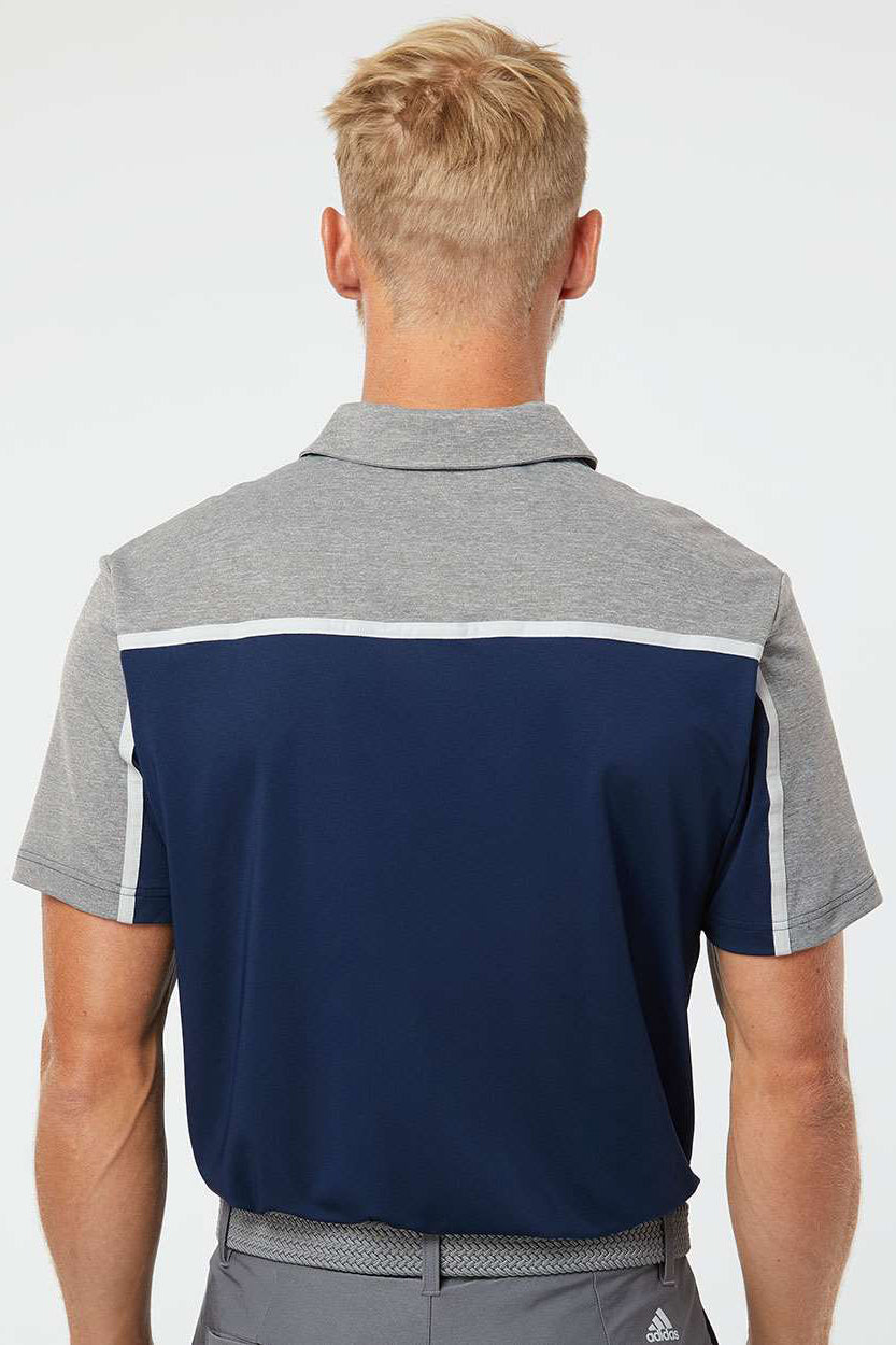 Adidas A512 Mens Ultimate Colorblocked Short Sleeve Polo Shirt Collegiate Navy Blue/Grey/Grey Melange Model Back