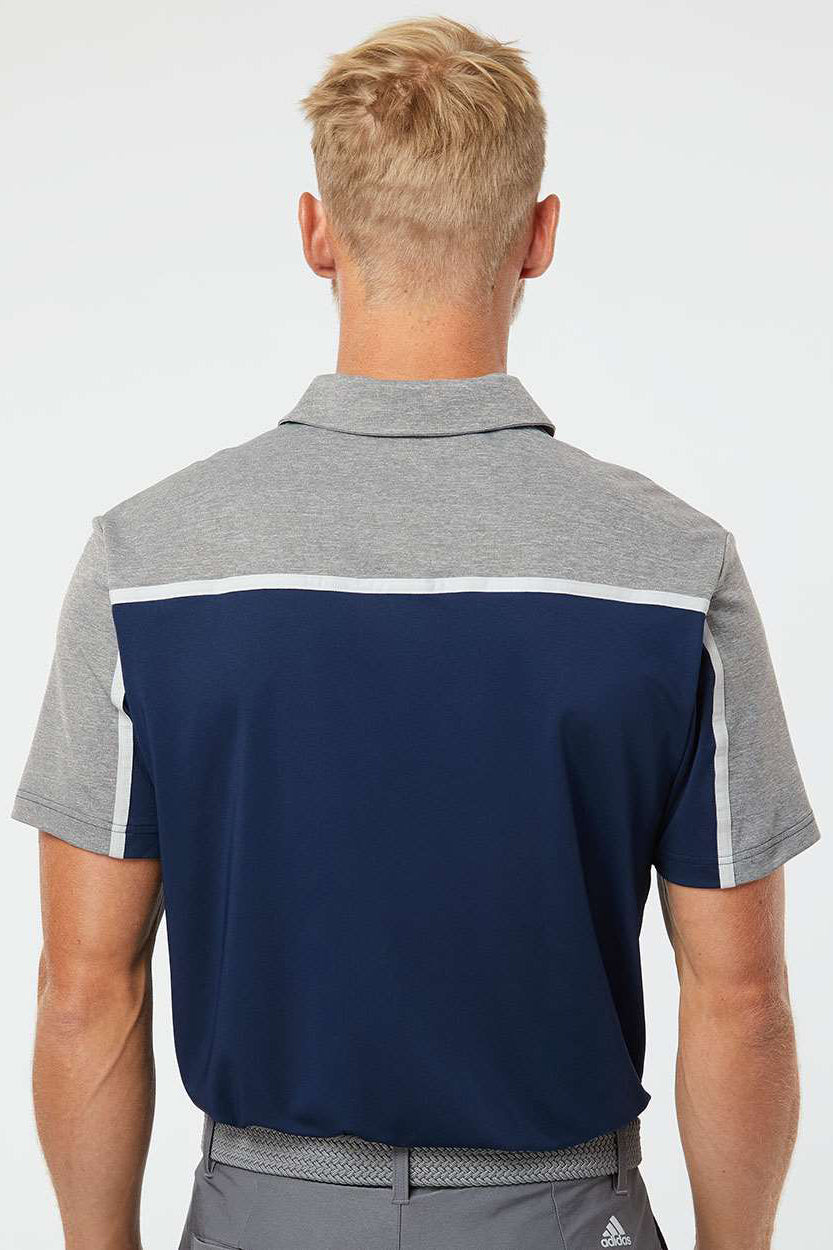 Adidas A512 Mens Ultimate Colorblock Moisture Wicking Short Sleeve Polo Shirt Collegiate Navy Blue/Grey/Grey Melange Model Back