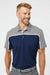 Adidas A512 Mens Ultimate Colorblocked Short Sleeve Polo Shirt Collegiate Navy Blue/Grey/Grey Melange Model Front