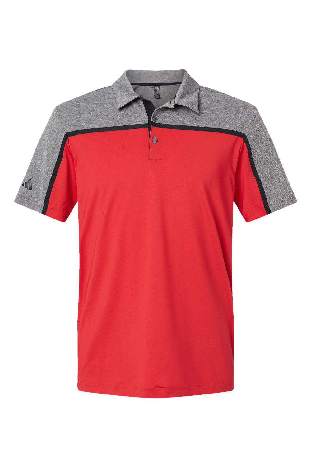 Adidas A512 Mens Ultimate Colorblocked Short Sleeve Polo Shirt Collegiate Red/Black/Grey Melange Flat Front