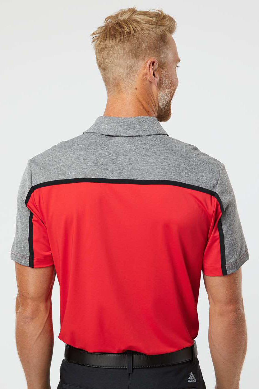 Adidas A512 Mens Ultimate Colorblocked Short Sleeve Polo Shirt Collegiate Red/Black/Grey Melange Model Back