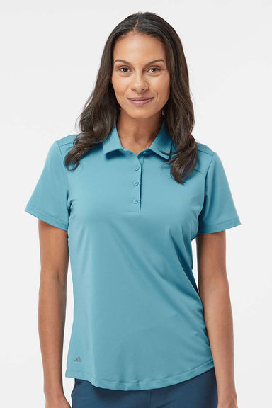 Adidas A515 Womens Ultimate Moisture Wicking Short Sleeve Polo Shirt Hazy Blue Model Front