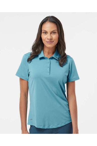 Adidas A515 Womens Ultimate Short Sleeve Polo Shirt Hazy Blue Model Front