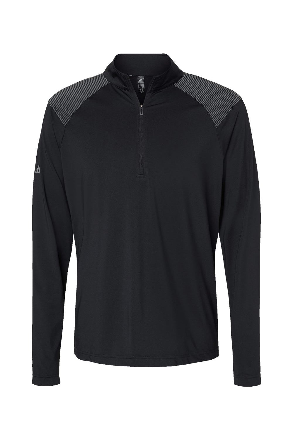 Adidas A520 Mens Shoulder Stripe Moisture Wicking 1/4 Zip Sweatshirt Black Flat Front