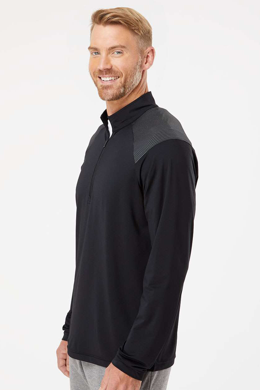 Adidas A520 Mens Shoulder Stripe Moisture Wicking 1/4 Zip Sweatshirt Black Model Side
