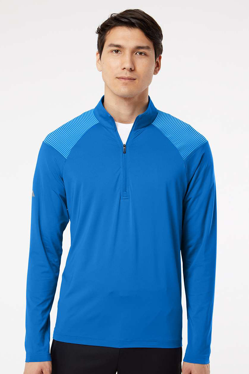 Adidas A520 Mens Shoulder Stripe Moisture Wicking 1/4 Zip Sweatshirt Glory Blue Model Front